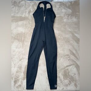 Bombshell Sportswear Black Halter Zip-Front Jumpsuit